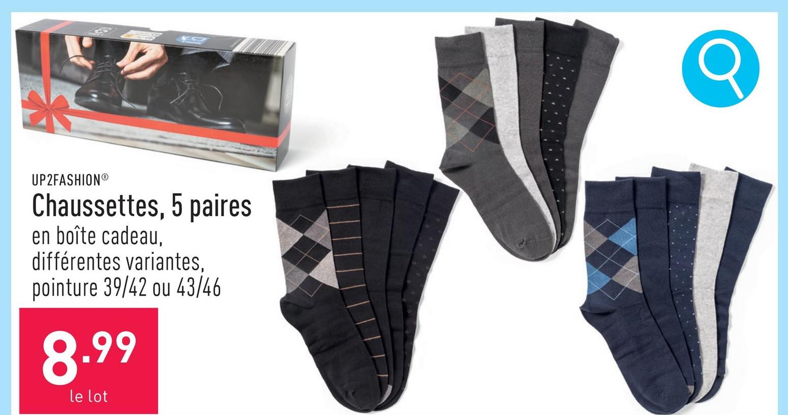 Chaussettes, 5 paires coton bio/polyamide/élasthanne (Lycra®), choix entre différentes variantes, pointure 39/42 ou 43/46, certifiées OEKO-TEX®