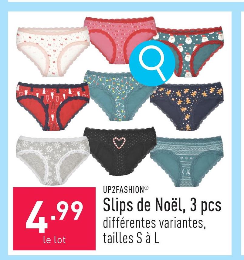 Slips de Noël, 3 pcs coton/élasthanne, shortys, choix entre différentes variantes, tailles S à L, certifiés OEKO-TEX®