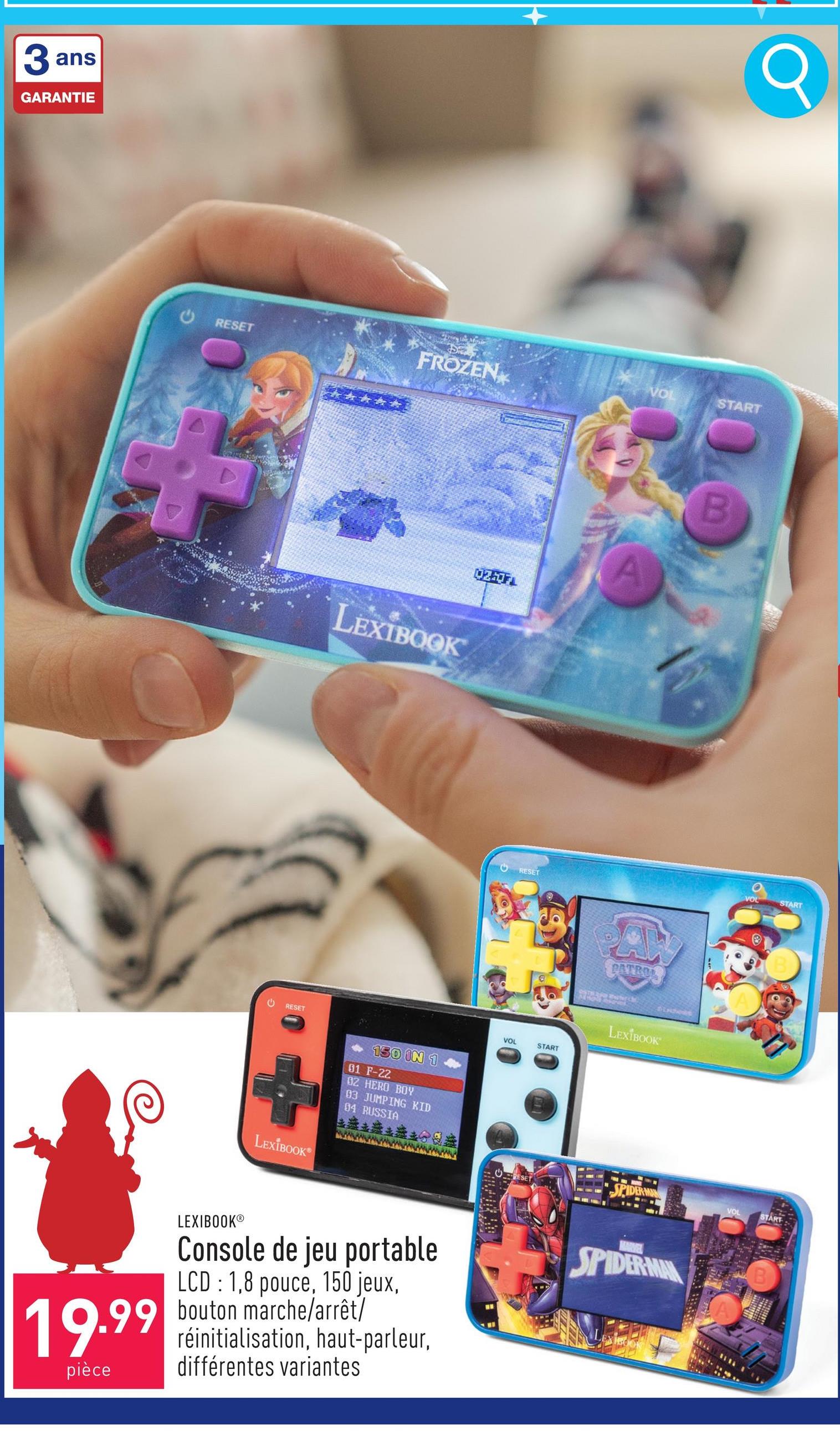 Console de jeu portable LCD : 1,8 pouce, 150 jeux, bouton marche/arrêt/réinitialisation, haut-parleur, fonctionne avec 3 piles AAA (non fournies), choix entre différentes variantes