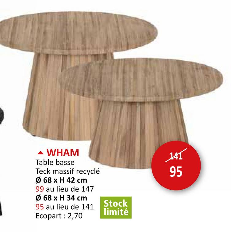 Table basse Wham Ø68x42cm teck massif Meubles D'appoint Tables Basses