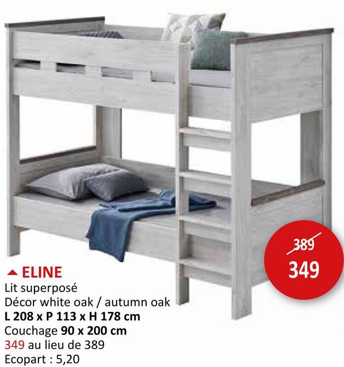 Lit superposé Eline 90x200cm gris Lits & Boxsprings Lits Superposés Chambre Junior