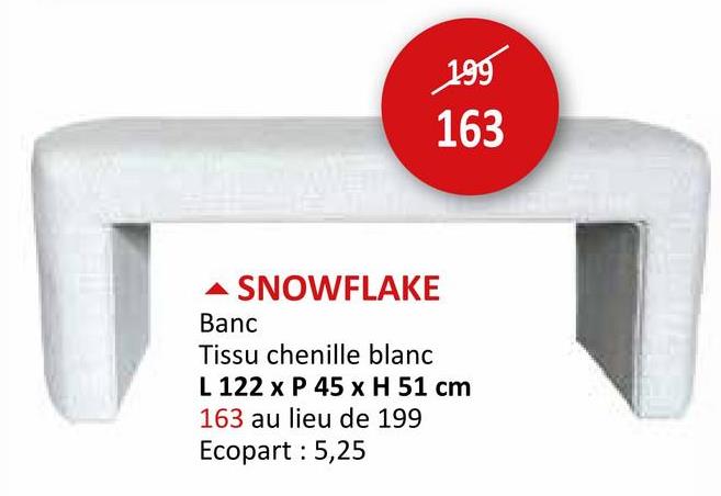 Banc Snowflake 122x45x51cm - chenille - blanc Poufs & Repose-pieds Meubles D'appoint Lits & Boxsprings Accessoires De Lit