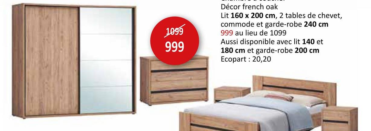 Chambre à coucher Erwin avec lit 160x200cm - armoire 240cm Ensemble Chambre Chambre à Coucher Complète