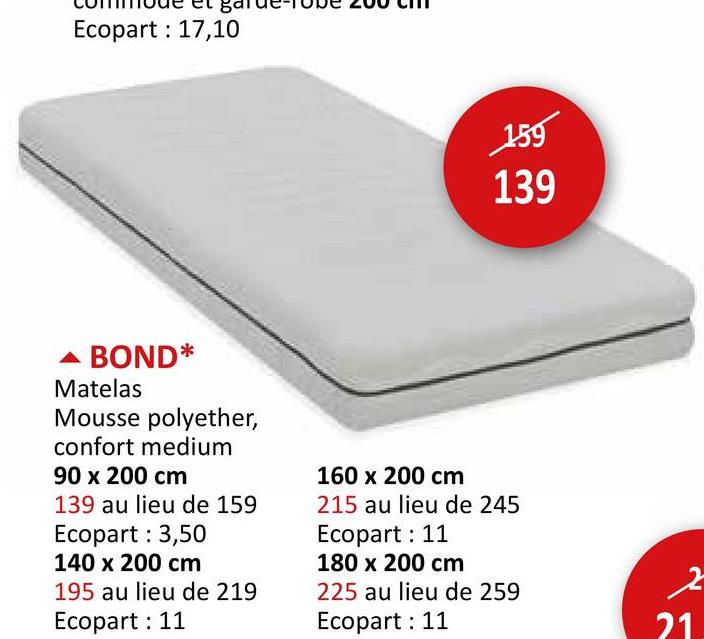 Matelas Bond polyéther 90x200cm moyen Matelas & Sommiers Matelas