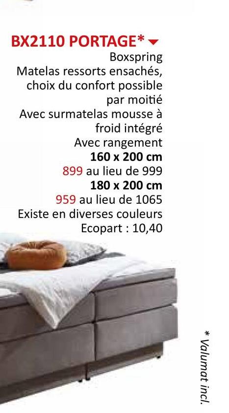 Boxspring BX2110 Portage 160x200cm avec rangement - tissu - ecru Lits & Boxsprings Boxsprings