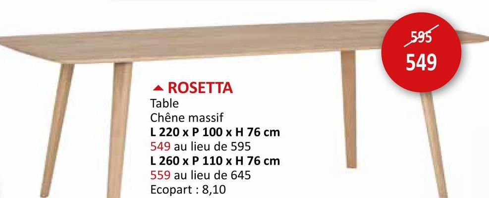 Table Rosetta 260x110cm - chêne massif - naturel Tables Tables De Salle à Manger Tables De Cuisine Tables