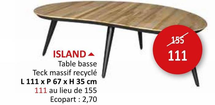 Table basse Island 111x67x35cm - teck massif fer - naturel Meubles D'appoint Tables Basses