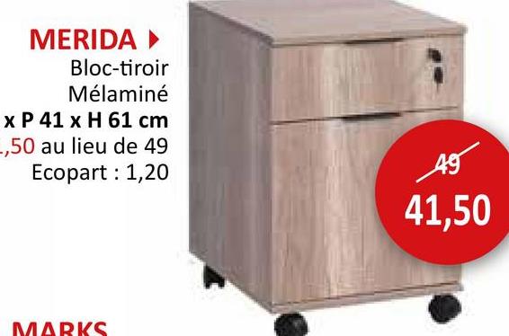 Bloc-tiroir Merida avec serrure 41x41x61cm Blocs-tiroirs Armoires