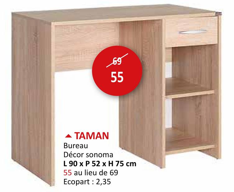 Bureau Taman 90x52x75cm - melamine - sonoma Chambre Junior Bureaux Bureaux Bureau De Travail Salle De Séjour Junior