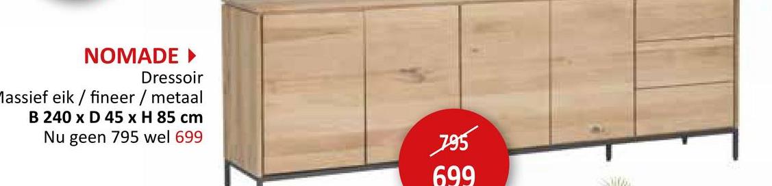 Dressoir Nomade 240cm eik massief en meubelplaat naturel Dressoirs Eetkamerkasten