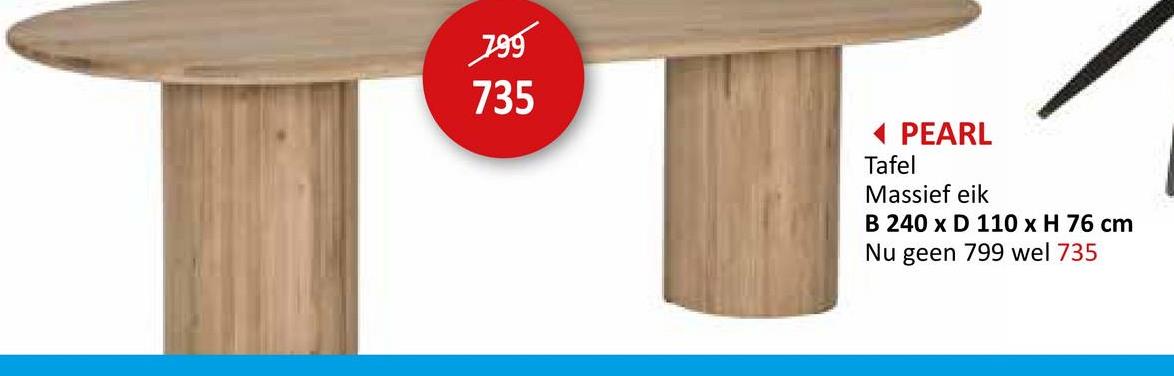 Tafel Pearl 240x110cm - eik massief - naturel Tafels Eettafels