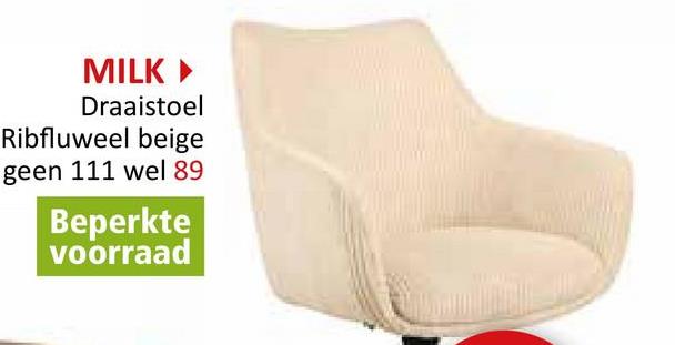 Draaistoel Milk 60x60x88cm - ribfluweel - beige Stoelen Eetkamerstoelen