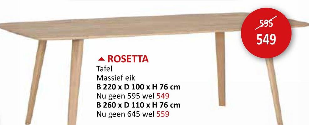 Tafel Rosetta 260x110cm - eik massief - naturel Tafels Eettafels Keukentafels Keukentafels