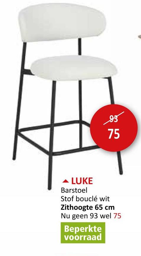 Barstoel Luke ZH65cm - bouclé - wit Stoelen Barstoelen