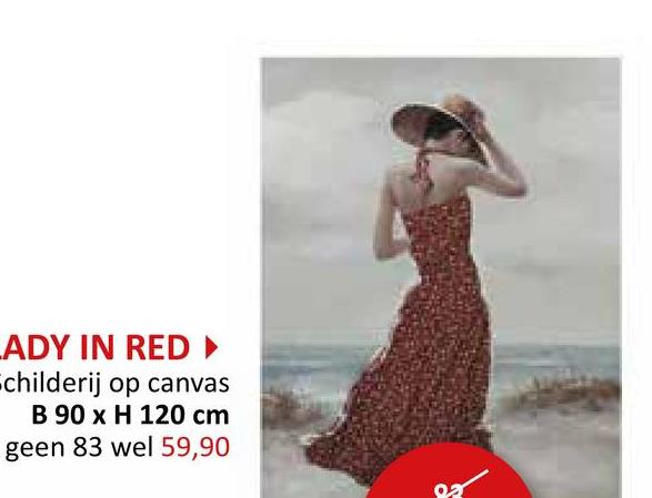 Schilderij op canvas Lady In Red 90x120cm Wanddecoratie Andere Wanddecoratie Kaders & Prints