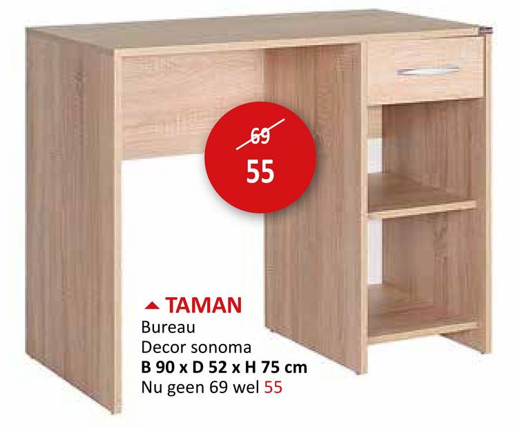 Bureau Taman 90x52x75cm - melamine - sonoma Jeugdkamers Bureau Bureaus Kantoorbureau Woonkamer Jeugdbureau