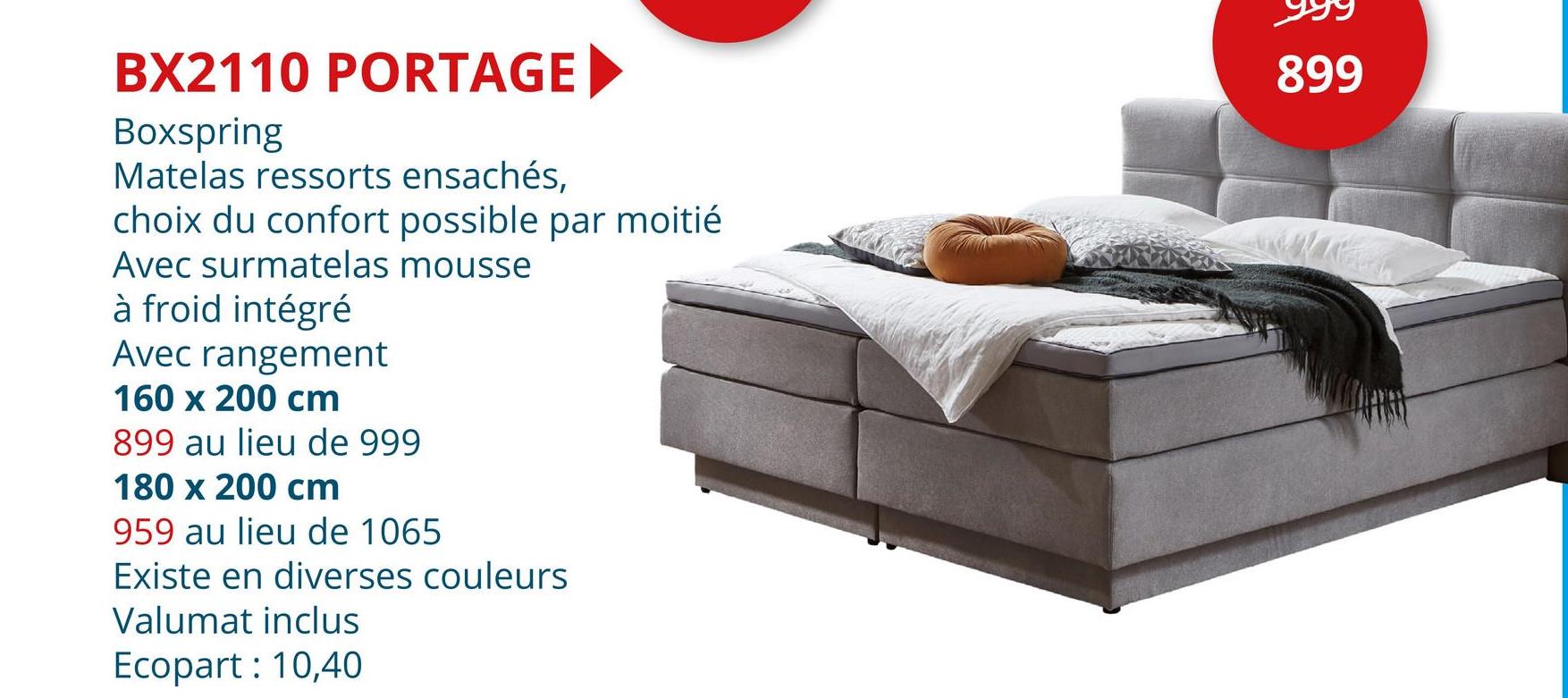 Boxspring BX2110 Portage 180x200cm avec rangement tissu ecru Lits & Boxsprings Boxsprings