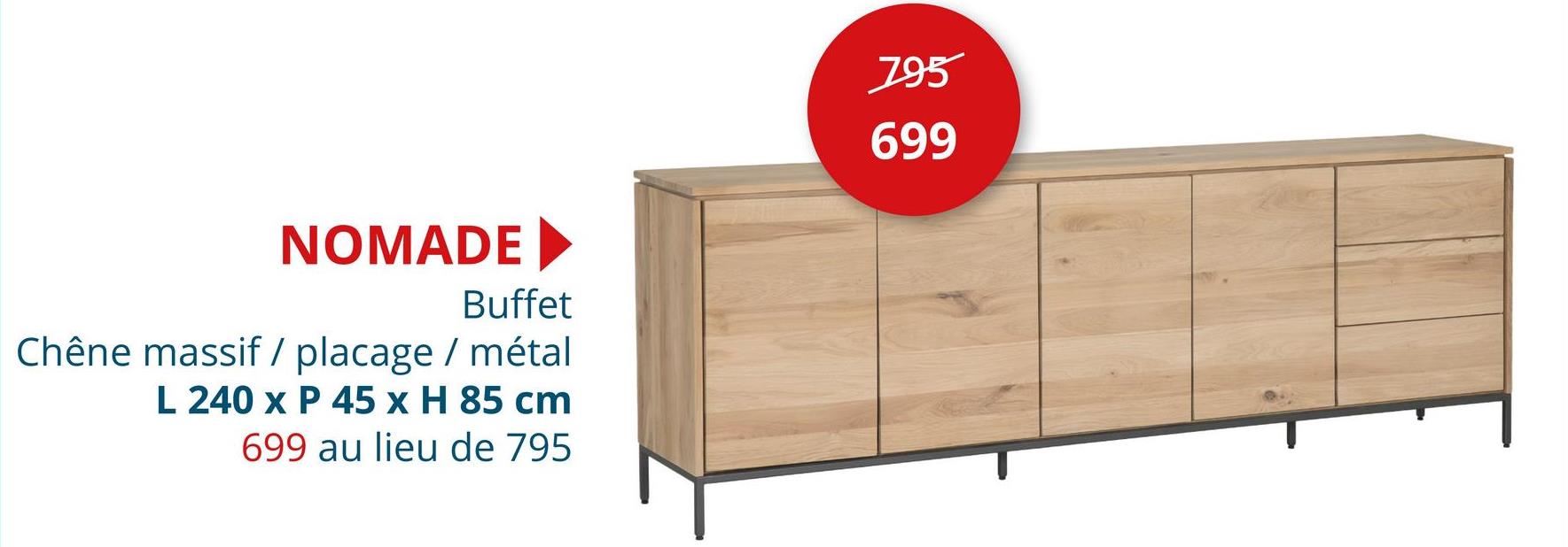 Buffet Nomade 240cm chêne massif et panneau décor naturel Buffets Armoires