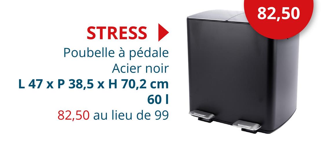 Poubelle à pédale avec compartiment de rangement Stress 2x30L noir mat Accessoires De Cuisine Poubelles Toilette Accessoires Déchets