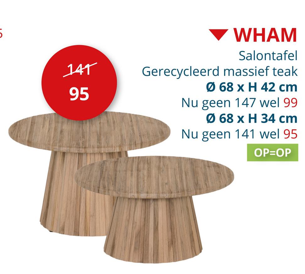 Salontafel Wham Ø68x42cm teak massief Bijzetmeubelen Salontafels