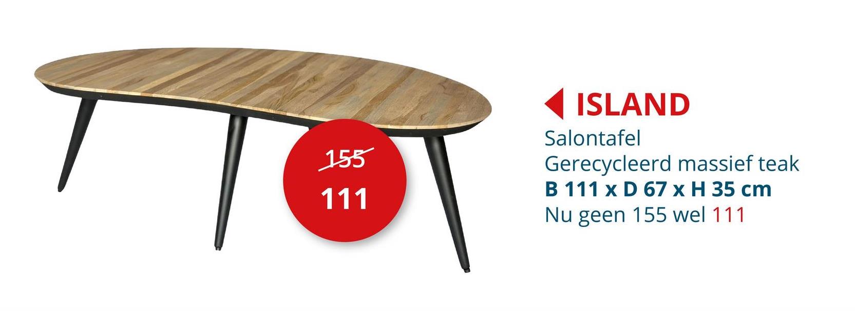 Salontafel Island 111x67x35cm - teak massief ijzer - naturel Bijzetmeubelen Salontafels