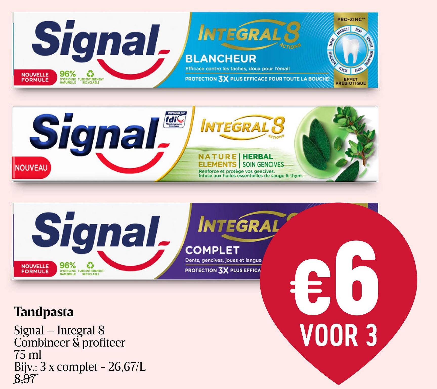 Tandpasta | Herbal | 75 ml • Complete bescherming geïnspireerd door de natuur • Versterkt en beschermt het tandvlees • Tandpasta met essentiële oliën van salie & tijm effectieve antibacteriële werking. bevat essentiële oliën die salie en tijm met zink combineren voor een Signal Integral 8 Nature Elements Herbal Tandvleesverzorging tandpasta