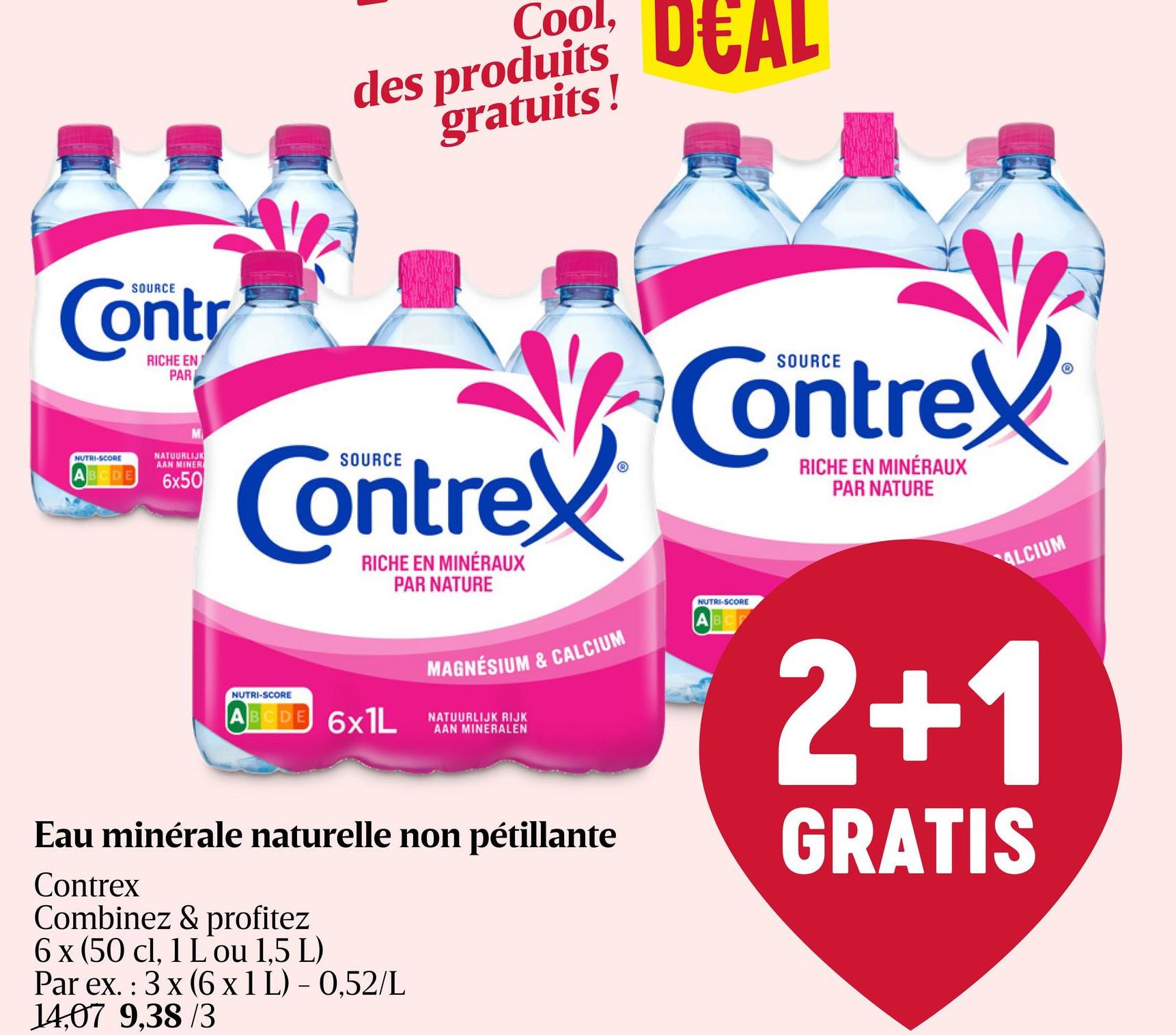 Eau minérale | Non-pétillante | PET Contrex est une eau minérale non pétillante naturelle originaire des Vosges, particulièrement reconnue pour ses effets diurétiques grâce à sa composition unique et riche en minéraux. C'est une eau non pétillante chargée en calcium et en magnésium.