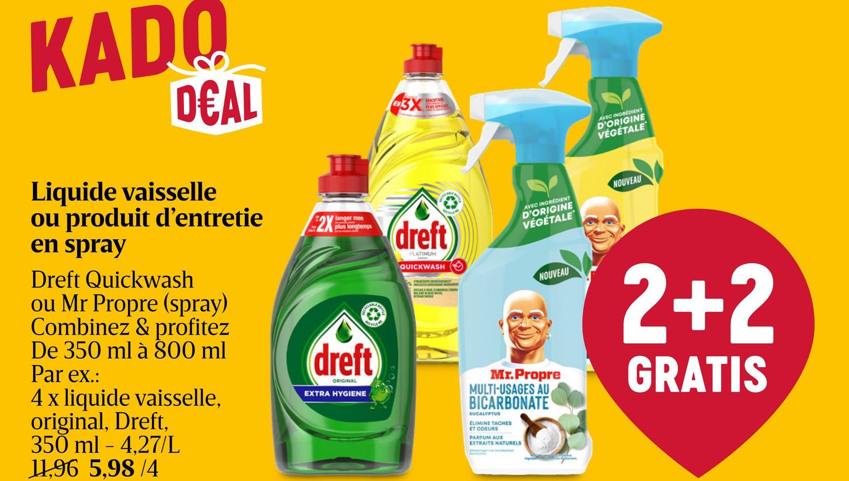 Spray | Bicarbonate | 500ml Le spray multi-usages Mr. Propre Tradition est idéal pour nettoyer presque toutes les surfaces dures de votre intérieur. Il associe le pouvoir nettoyant traditionnel de Mr. Propre à des ingrédients authentiques. Utilisez-le pour nettoyer l'évier de votre cuisine, une plaque de cuisson couverte de graisse et même le sol. Voir les instructions complètes d'utilisation sur la bouteille. Il est nécessaire de rincer toutes les surfaces en contact direct avec de la nourriture.