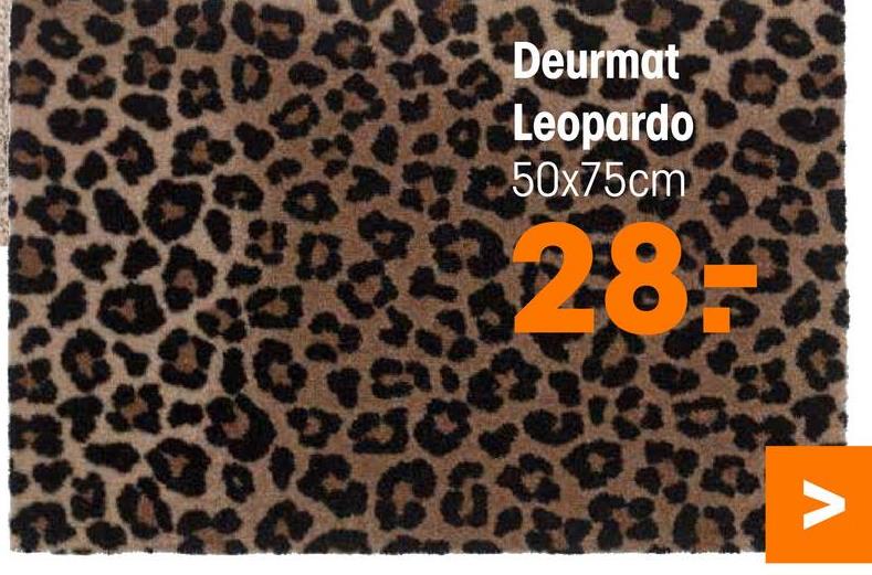 Deurmat Leopardo Bruin Deurmat met bruin leopard dessin. Anti-slip. Gemaakt van 100% polyamide met een rubberen rug. Geschikt voor buiten en binnen. 70x50 cm (lxb).