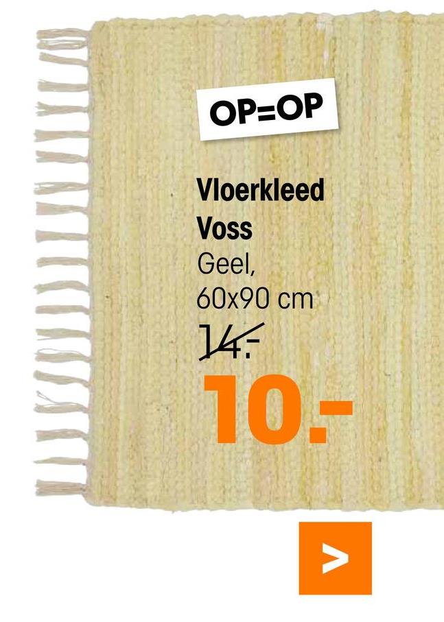 Vloerkleed Voss Geel <p>Vloerkleed Voss is een kleurrijk en vrolijk vloerkleed. Door de gele kleur, de franjes aan de uiteindes en de geweven structuur kan je veel combinaties maken in je interieur. Fleur een licht interieur op, of maak juist gebruik van kleur en ga voor