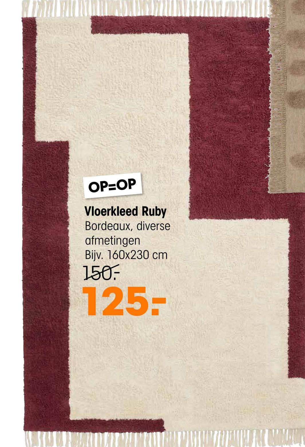 Vloerkleed Ruby Bordeaux - 160x230 cm <p>Vloerkleed Ruby is een prachtig bordeaux rood vloerkleed die veel karakter geeft in je ruimte. Ruby heeft een uniek patroon en franjes aan de uiteindes. De kleuren brengen veel warmte in je interieur.</p> <p>Vloerkleed Ruby is laagpolig, geeft vee