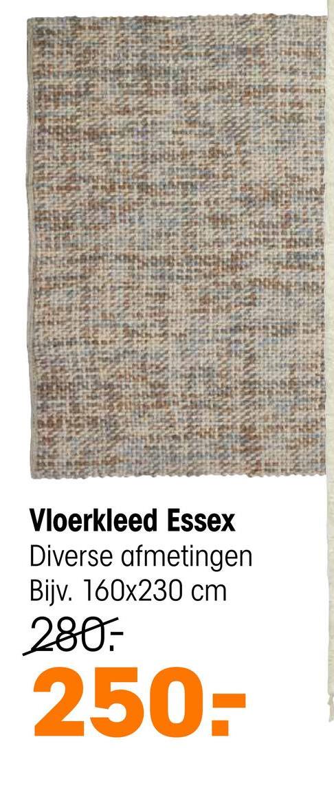 Vloerkleed Essex Handgeweven vloerkleed met gemeleerde kleuren. Veerkrachtig, geluiddempend en makkelijk in onderhoud. Voorzien van het Care & Fair keurmerk. 230x160 cm (lxb).