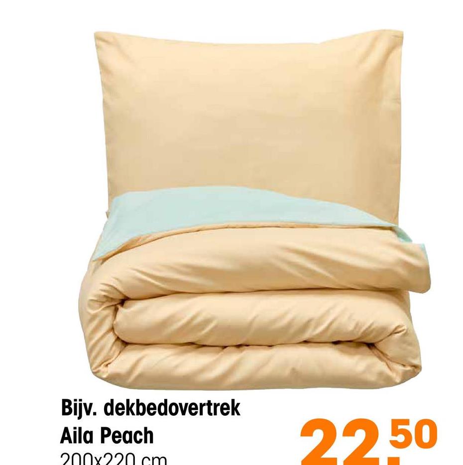 Dekbedovertrek Aila Peach - 200x220 cm <strong>Dekbedovertrek Aila Peach</strong><ul><li>Geschikt voor 200x220cm dekbed</li><li>Perzik van kleur met blauwe binnenkant</li><li>Gemaakt met 100% polyester</li><li>Wasbaar op 40 graden</li><li>Met elastieken band</li><p><strong>Voordelen dekbe