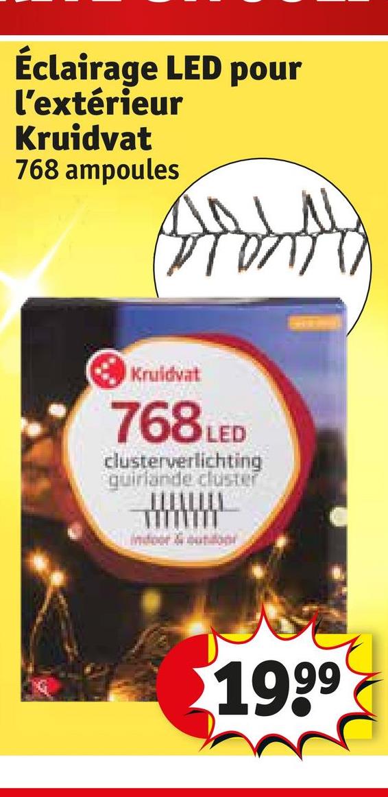 Éclairage LED pour
l'extérieur
Kruidvat
768 ampoules
Kruidvat
768 LED
clusterverlichting
guirlande cluster
LLLLLLLI
indoor & outdo
1999