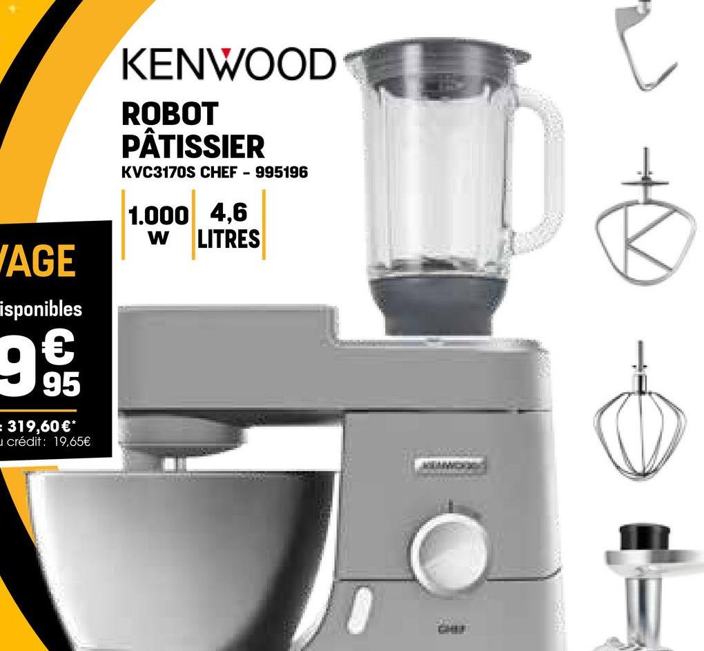 KENWOOD
ROBOT
PÂTISSIER
KVC3170S CHEF - 995196
1.000 4,6
W
LITRES
AGE
sponibles
9€
95
: 319,60€*
u crédit: 19,65€
MEMWOOG