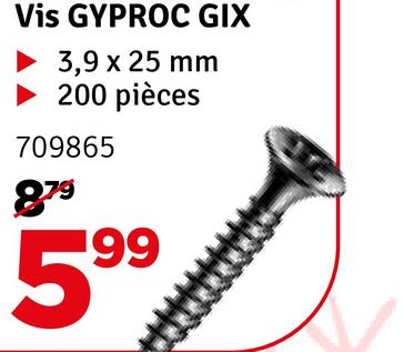 Vis GYPROC GIX
3,9 x 25 mm
200 pièces
709865
879
199