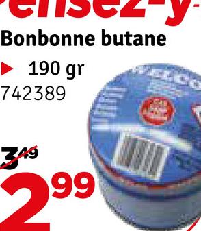 Bonbonne butane
► 190 gr
742389
349
2 99