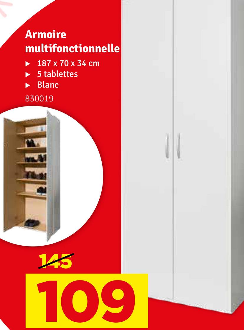 Armoire
multifonctionnelle
187 x 70 x 34 cm
5 tablettes
Blanc
830019
145
109