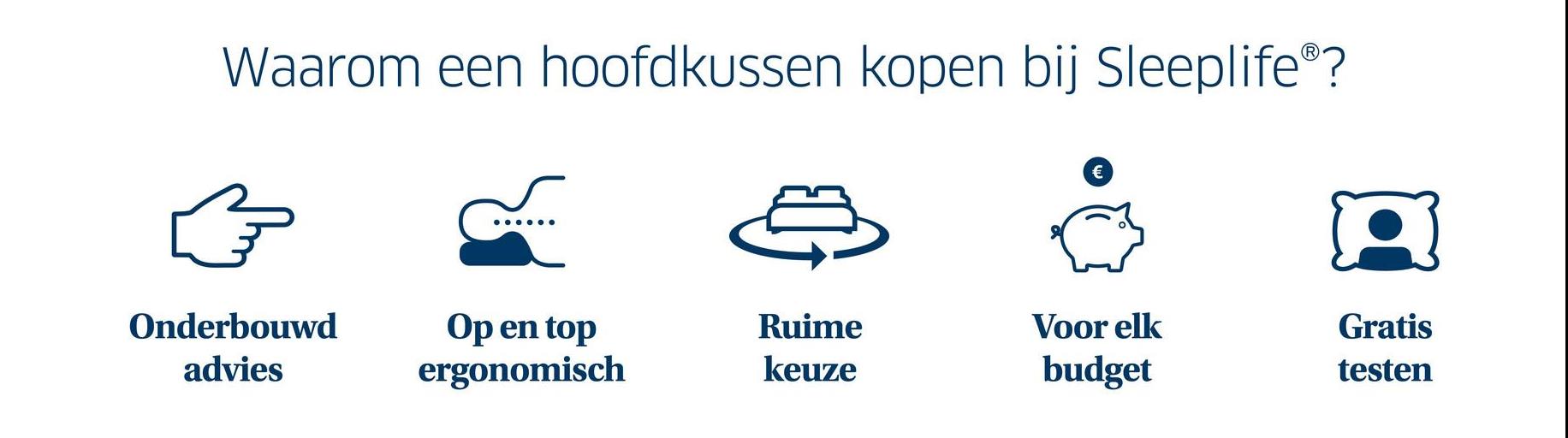 Waarom een hoofdkussen kopen bij Sleeplife®?
Onderbouwd
advies
Op en top
ergonomisch
Ruime
Voor elk
Gratis
keuze
budget
testen