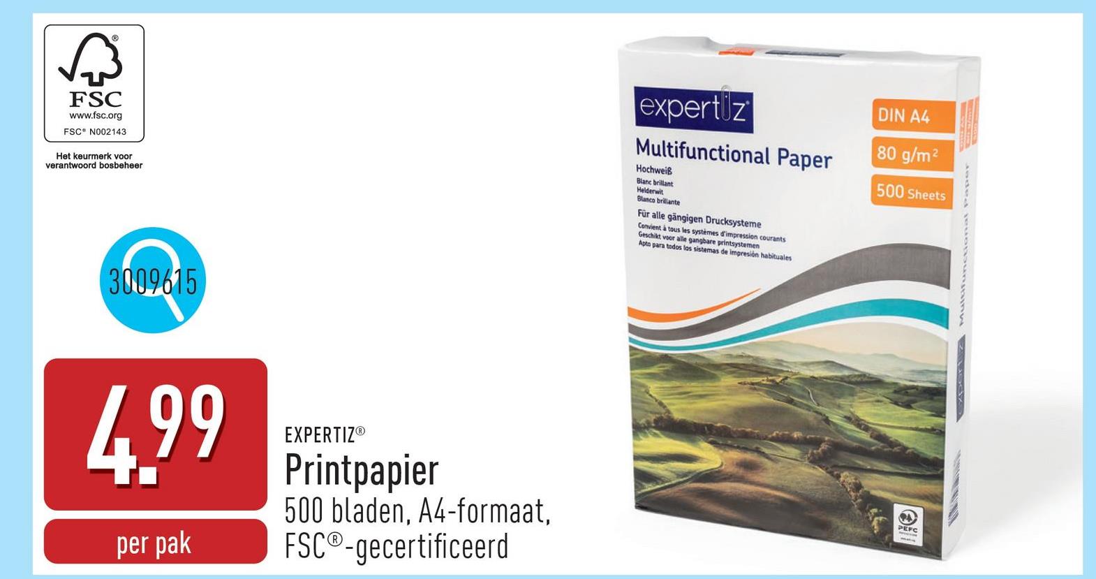 Printpapier 500 bladen, A4-formaat