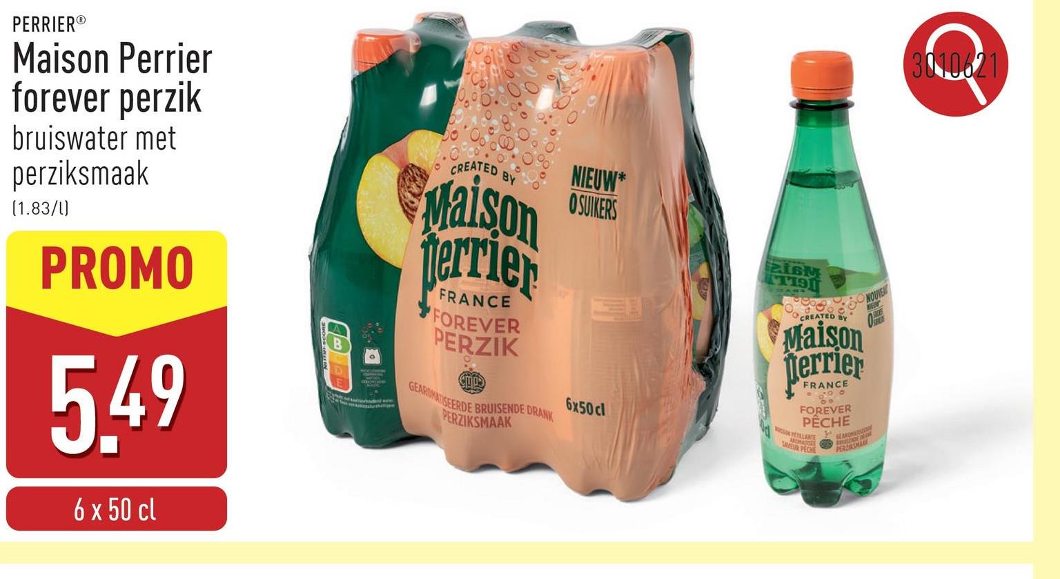 Maison Perrier forever perzik gearomatiseerd bruiswater met subtiele perziksmaak