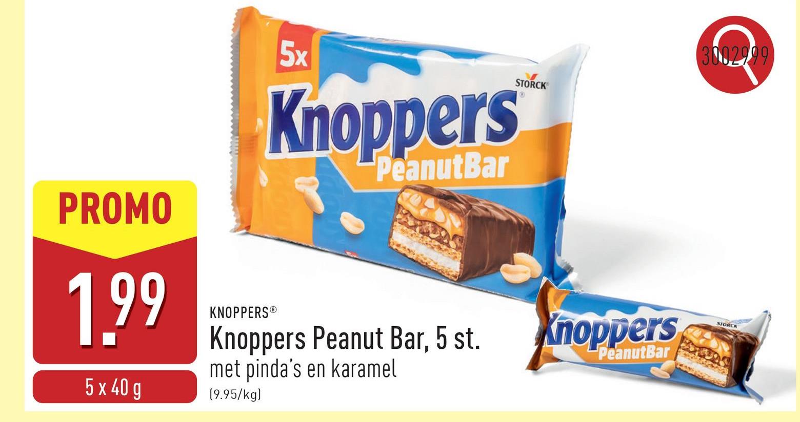 Knoppers Peanut Bar, 5 st. met pinda's en karamel