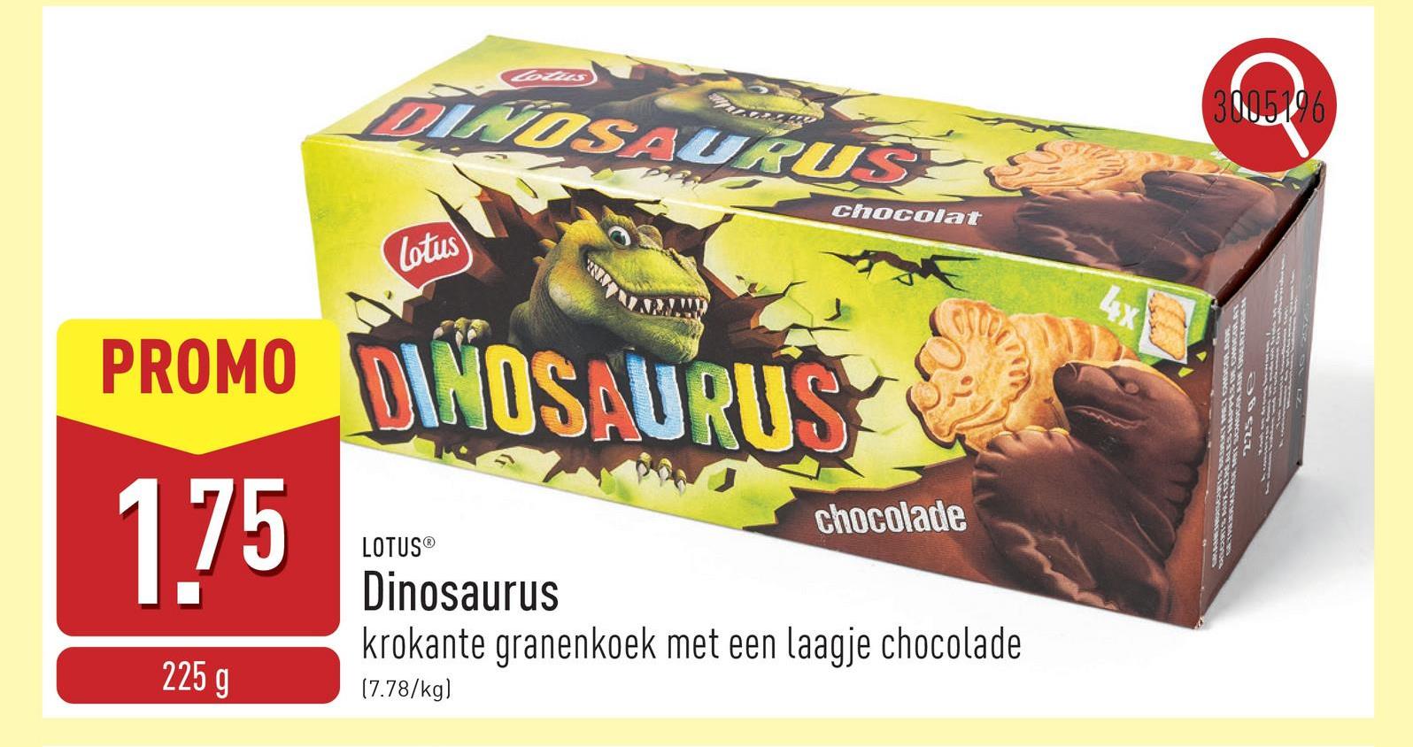 Dinosaurus krokante granenkoek met een laagje chocolade