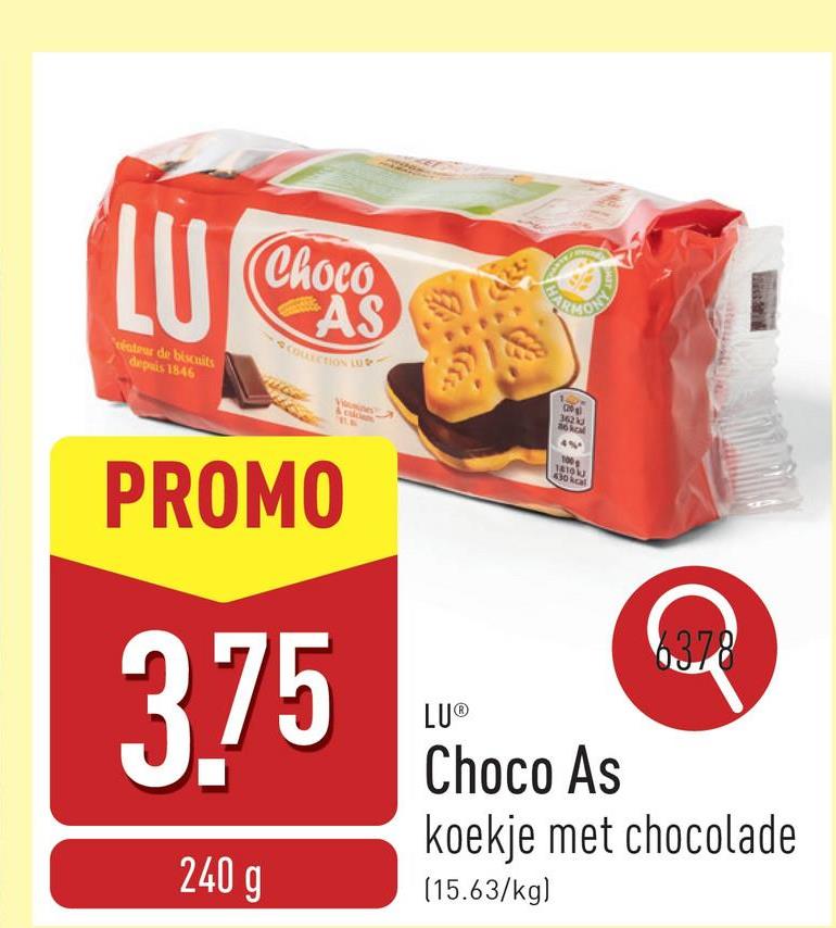 Choco As koekje met chocolade, verrijkt met calcium en met vitamines B1 en B6