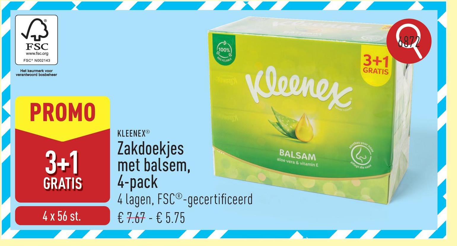 Zakdoekjes met balsem, 4-pack 56 zakdoekjes per box, 4 lagen, geschikt voor de gevoelige huid, dermatologisch getest, FSC®-gecertificeerd