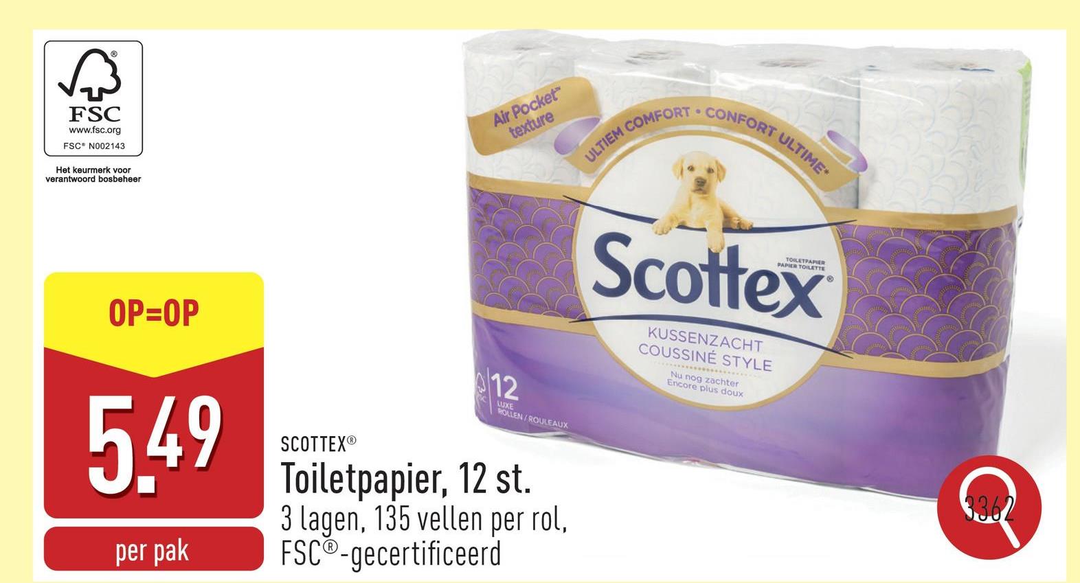 Toiletpapier, 12 st. 3 lagen, 135 vellen per rol, FSC®-gecertificeerd