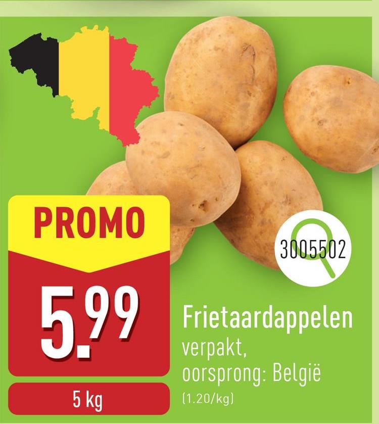 Frietaardappelen verpakt, oorsprong: België