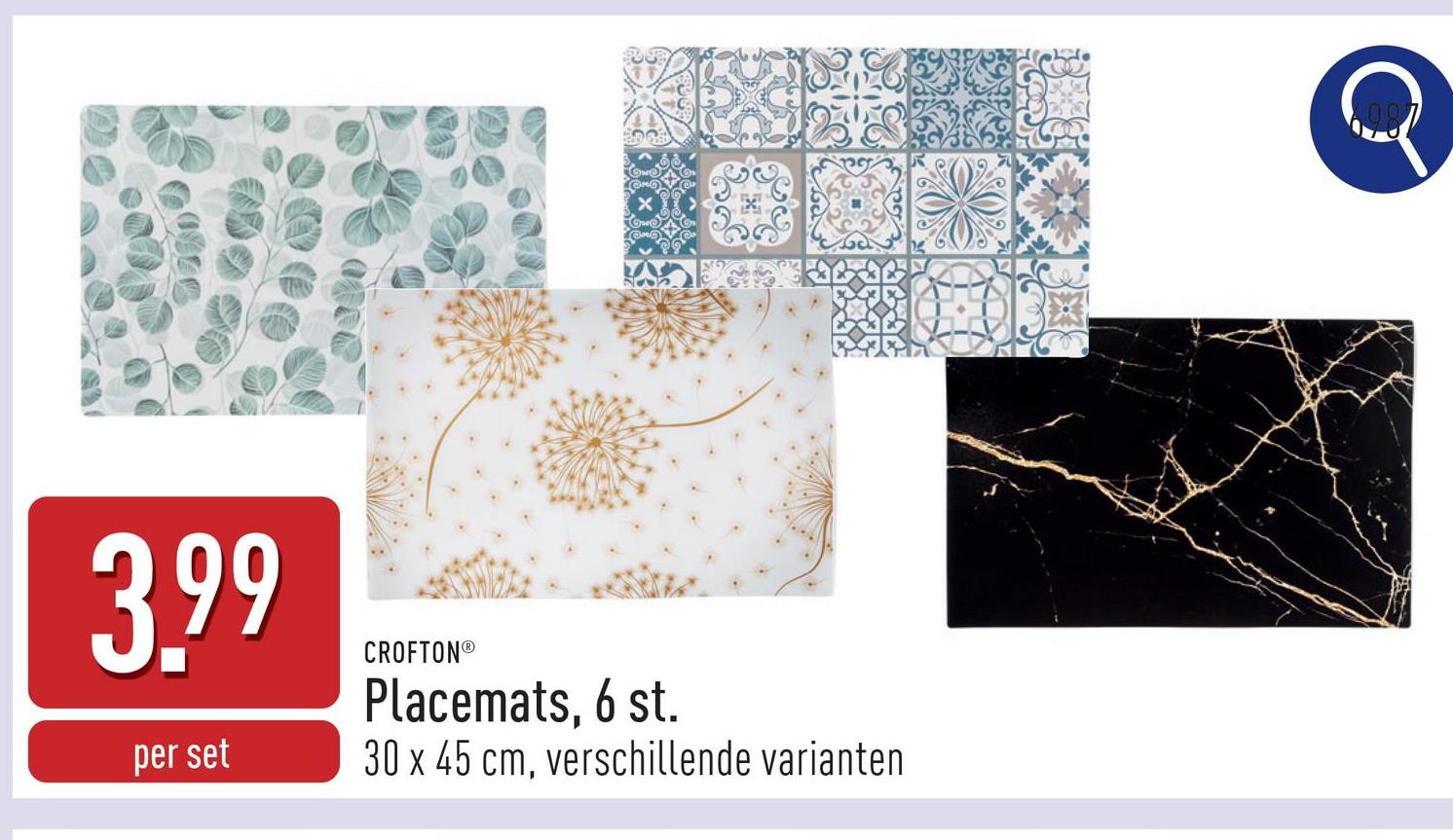 Placemats, 6 st. PP, 30 x 45 cm, keuze uit verschillende varianten