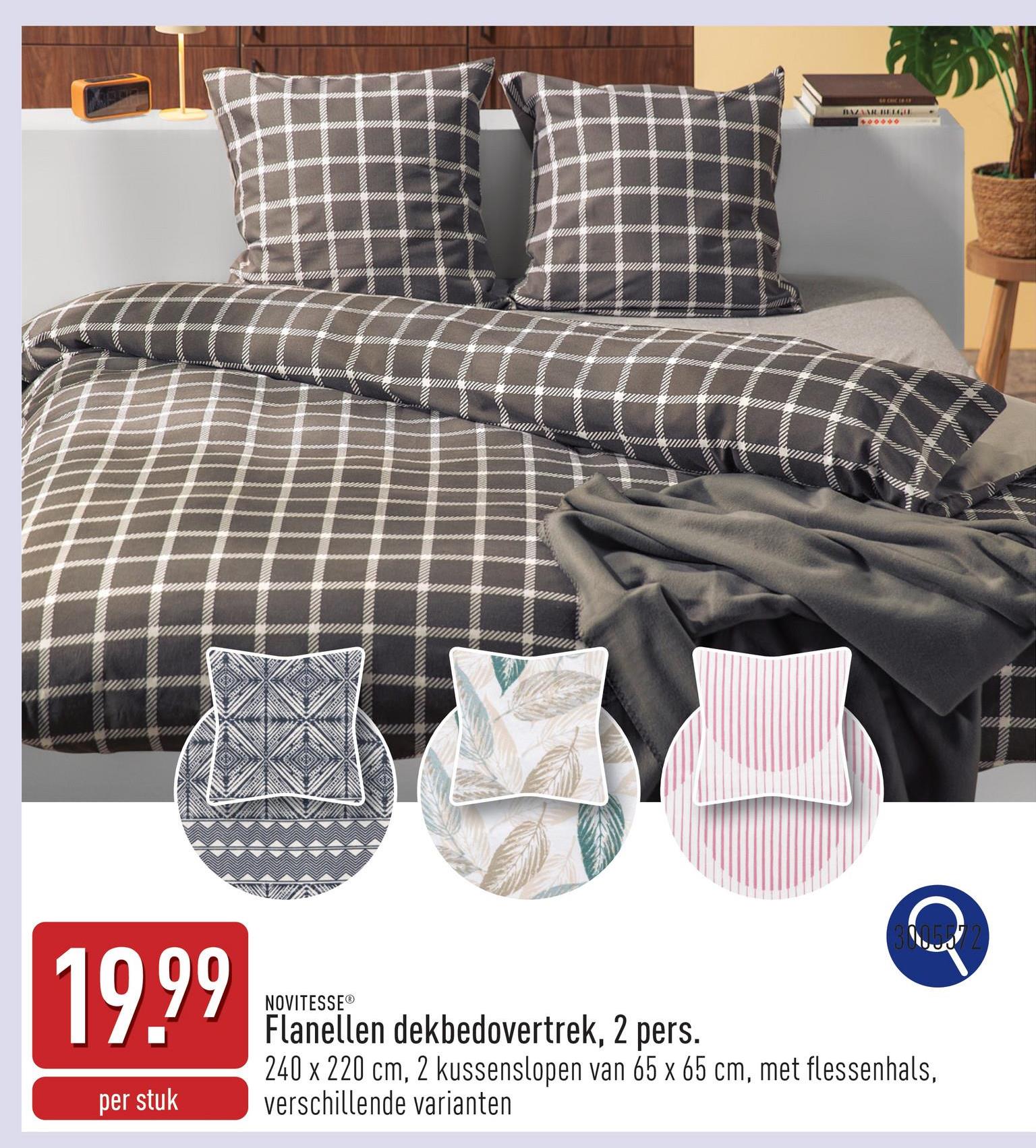 Flanellen dekbedovertrek, 2 pers. katoen/polyester, 240 x 220 cm, 2 kussenslopen van 65 x 65 cm, met flessenhals, keuze uit verschillende varianten, OEKO-TEX®-gecertificeerd