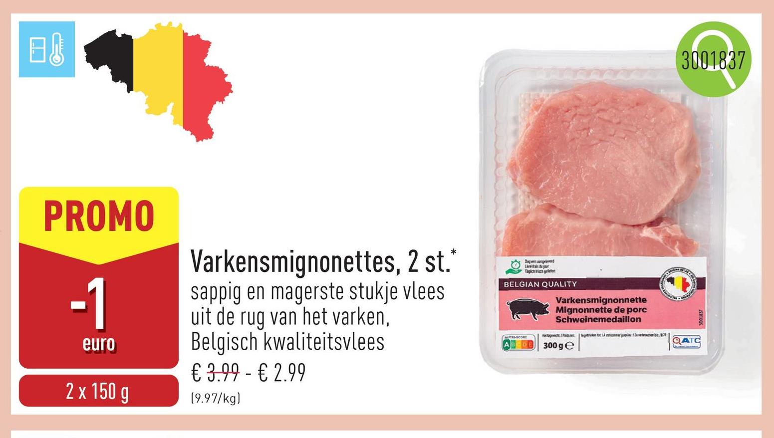 Varkensmignonettes, 2 st. sappig en magerste stukje vlees uit de rug van het varken, Belgisch kwaliteitsvlees